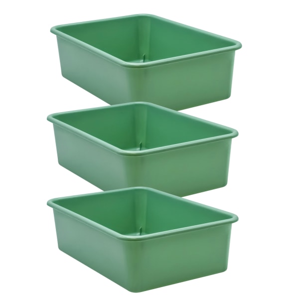 Teacher Created Resources Large Plastic Storage Bins, 5inH x 11-1/2inW x 16-1/4inD, Eucalyptus Green, Pack Of 3 Bins