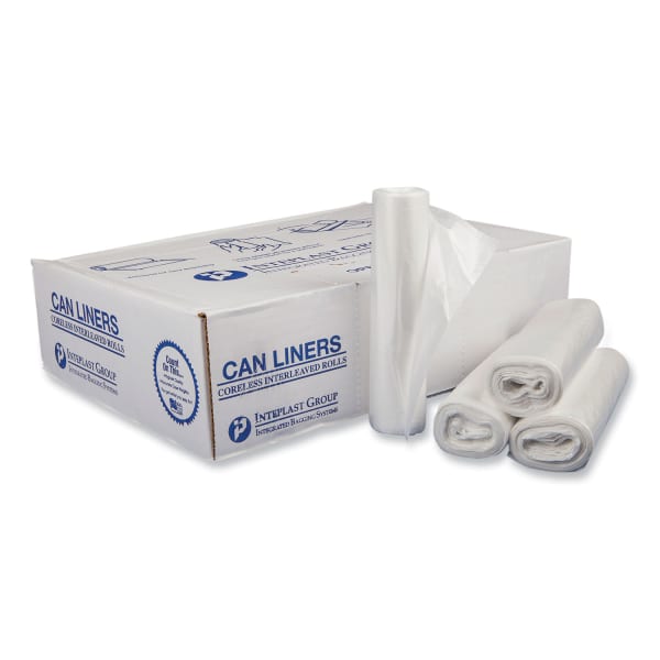 Inteplast Group High-Density Commercial Can Liners, 30 gal, 16 mic, 30in x 37in, Clear, Interleaved Roll, 25 Bags/Roll, 20 Rolls/Carton