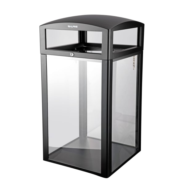 Alpine Industries Steel All-Weather Outdoor Commercial Trash Can With Lid, 40 Gallons, Clear