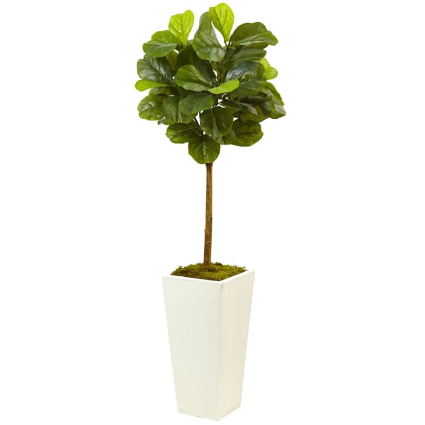 Nearly Natural Real-Touch 54in Fiddle Leaf Fig With Planter, Green/White
