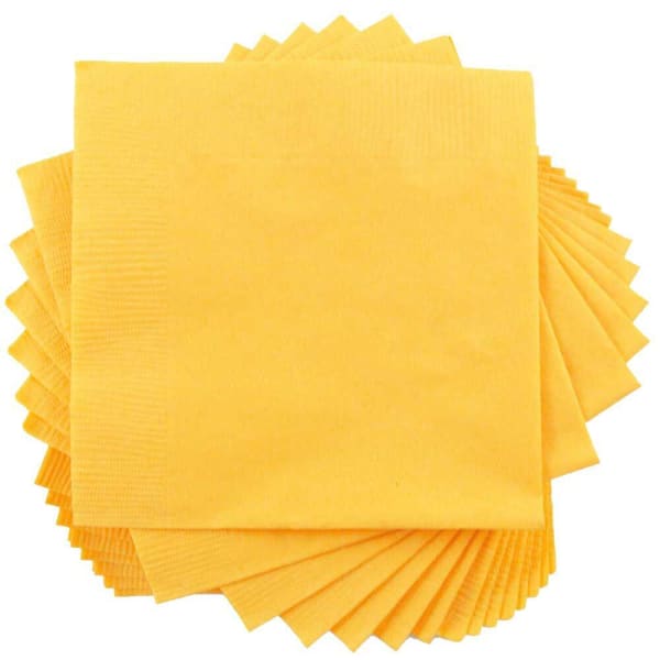 JAM PAPER Small Beverage Napkins - 5 x 5 - Yellow - 40/Pack