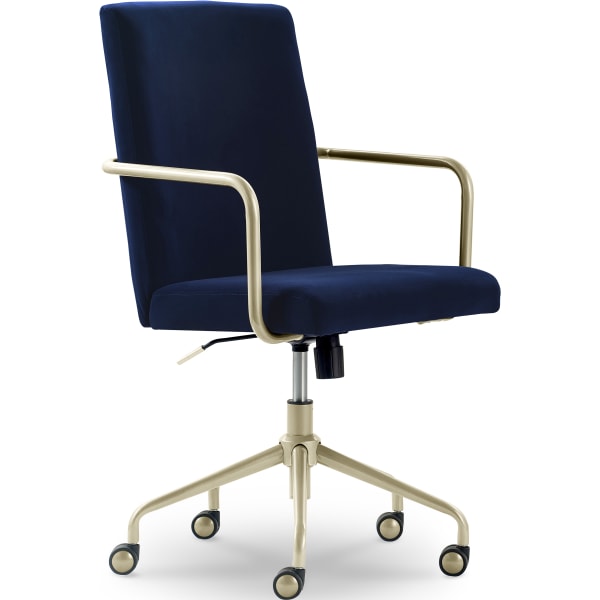 Elle Decor Giselle Modern Ergonomic Fabric Mid-Back Home Office Desk Chair, Navy Blue/Gold