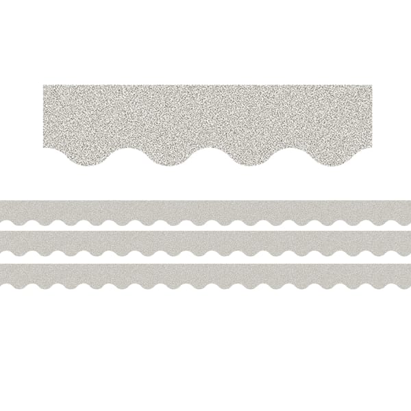 Teacher Created Resources Scalloped Border Trim Packs, 35', Silver Glitz, Set Of 3 Packs