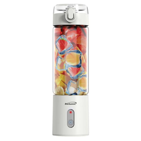 Brentwood 50-Watt 17 Oz Portable Battery-Operated USB-Chargeable Glass Blender, White