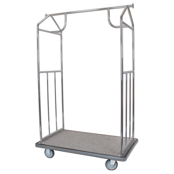 Hospitality 1 Source All-In-One Bellmans Cart, 66inH x 43inW x 25inD, Gray Carpet/Brushed Silver