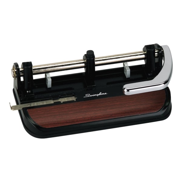 Swingline Heavy Duty Adjustable 3-Hole Punch, Black/Faux Woodgrain