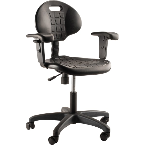 National Public Seating 6700 Series Kangaroo Polyurethane Task Chair,  With Arms, 16in to 21in Seat Height, Black