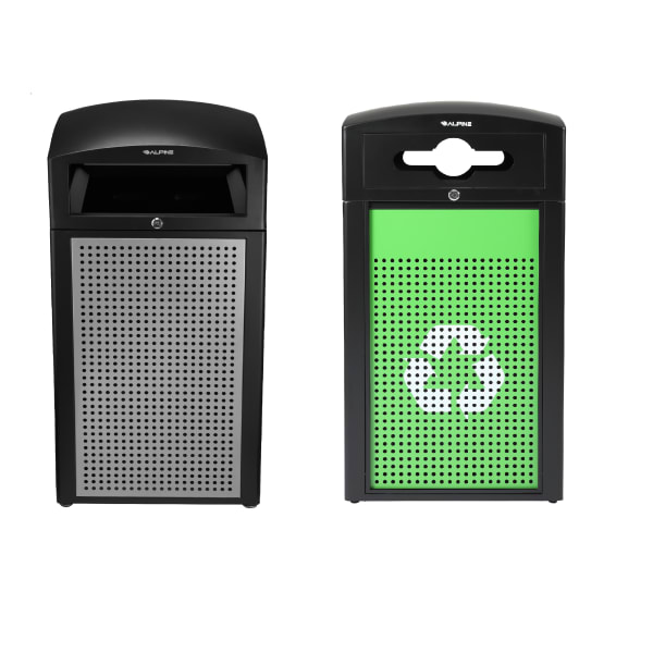 Alpine Industries Steel, Indoor/Outdoor Trash Can, 40 Gallons, Green, 2/Pack (471-40-SILGC-MK)