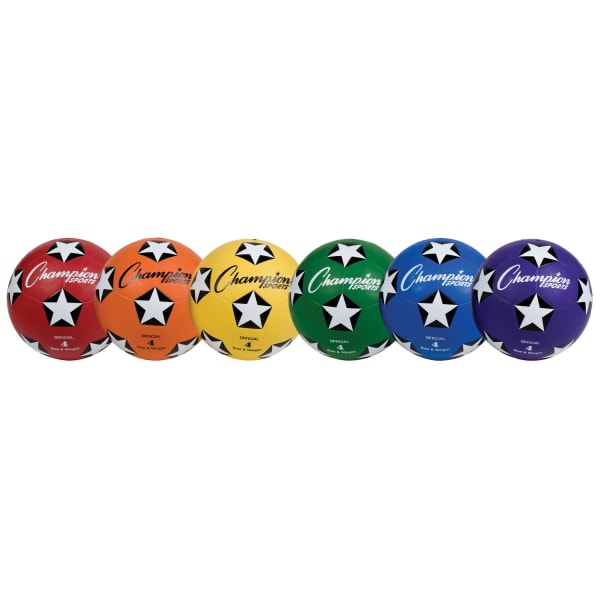 Champion Sports Rubber Cover Soccer Balls, Size 4, Assorted Colors, Set Of 6 Soccer Balls