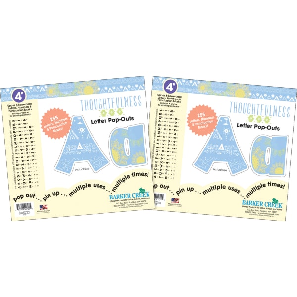 Barker Creek Letter Pop-Outs, 4in, Thoughtfulness, 255 Characters Per Pack, Set Of 2 Packs