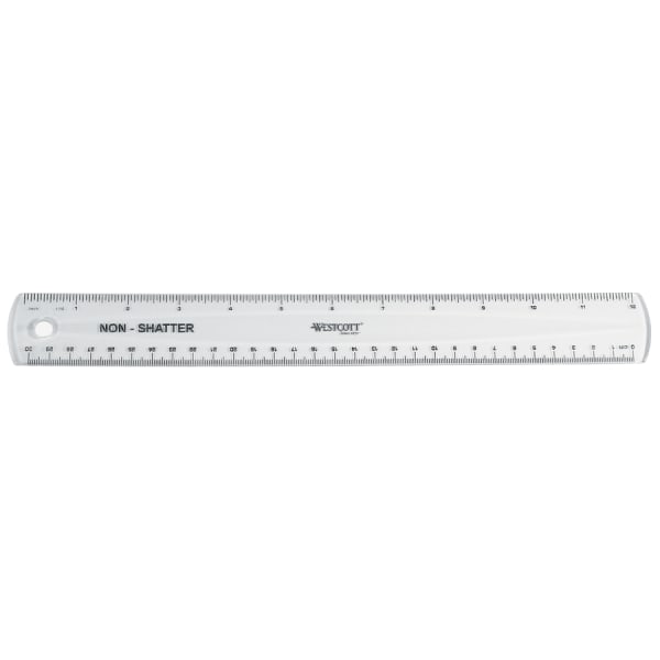 Westcott Shatterproof Ruler, 12in, Clear