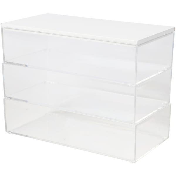 Martha Stewart Brody Plastic Storage Organizer Bins With Lids, 2inH x 3inW x 7-1/2inD, Clear/White, Set Of 3 Bins