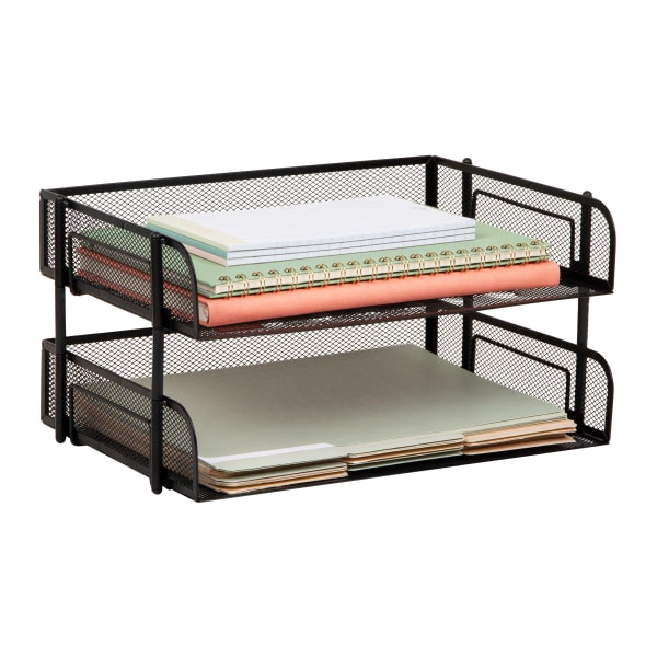Mind Reader Stackable Desktop Organizer Paper Tray, 7-1/4inH x 10inW x 13-1/2inD, Black, Set Of 2 Trays