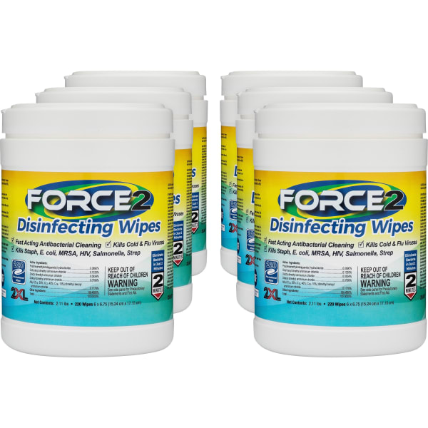 2XL FORCE2 Disinfecting Wipes - 6.75inx6in- 407CT