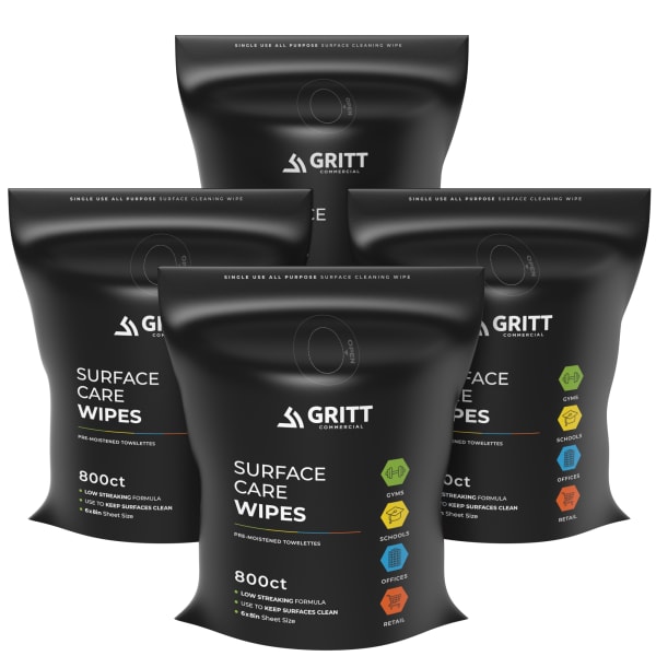 Gritt Commercial Surface Care Wipes, 6in x 8in, 800 Wipes Per Refill Bag, Case Of 4 Bags