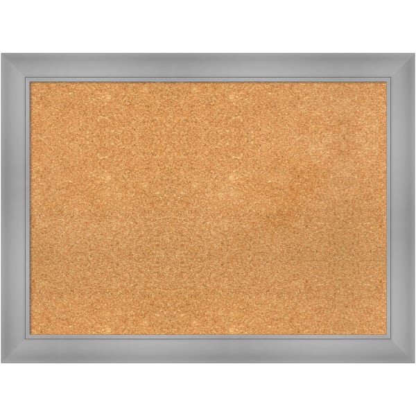 Amanti Art Rectangular Non-Magnetic Cork Bulletin Board, Natural, 32in x 24in, Flair Polished Nickel Plastic Frame