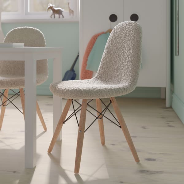 Flash Furniture Kids Zula Modern Armless Faux Shearling Accent Chair, Off-White/Beechwood