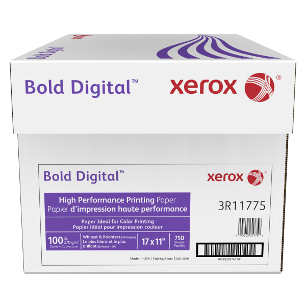 Xerox Bold Digital Printing Paper, 3 Reams, Ledger Size (17in x 11in), 100 (U.S.) Brightness, 100 Lb Cover (270 gsm), FSC Certified, 250 Sheets Per Ream