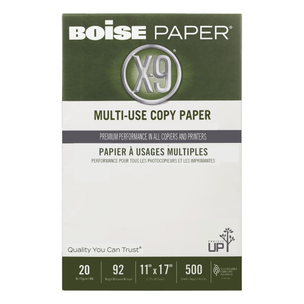 Boise X-9 Multi-Use Printer & Copy Paper, 1 Ream, White, Ledger (11in x 17in), 500 Sheets Per Ream, 20 Lb, 92 Brightness