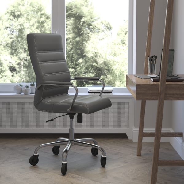 Flash Furniture Whitney Ergonomic Faux Leather High-Back Executive Swivel Office Chair, Gray/Chrome