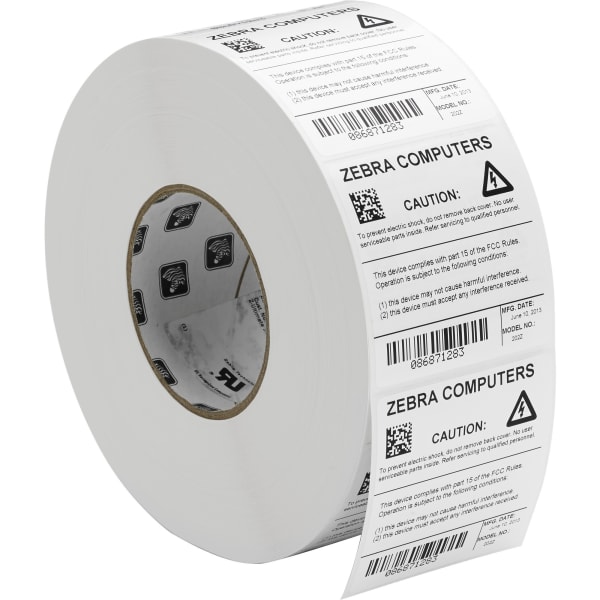 Zebra Z-Ultimate 2000T Thermal Label - 4in Width x 1in Length - Permanent Adhesive - Thermal Transfer - Glossy - White - Acrylic, Polyester - 5500 / Roll - Chemical Resistant, Temperature Resistant, Perforated - 4 / Roll