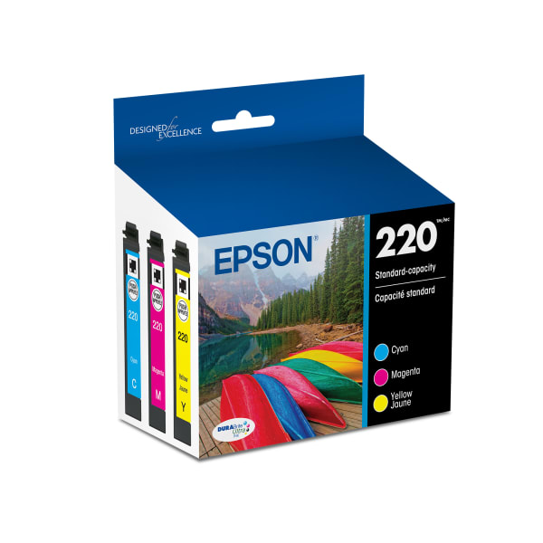 Epson 220 DuraBrite Ultra Cyan, Magenta, Yellow Ink Cartridges, Pack Of 3, T220520-S