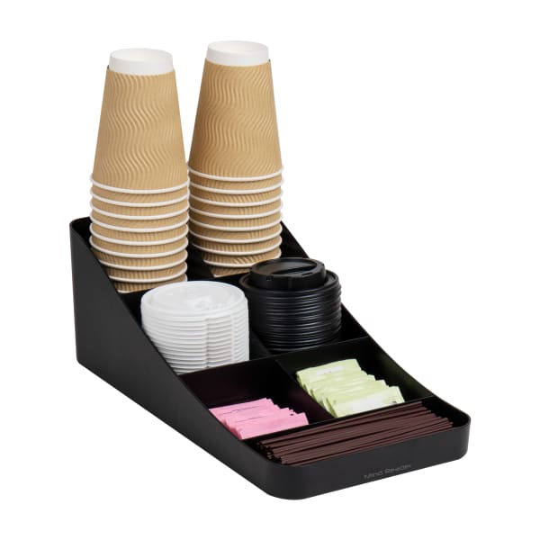 Mind Reader 7-Compartment Coffee Cup and Condiment Organizer, 5-1/4in H x 7-1/4in W x 15-1/2in L, Black
