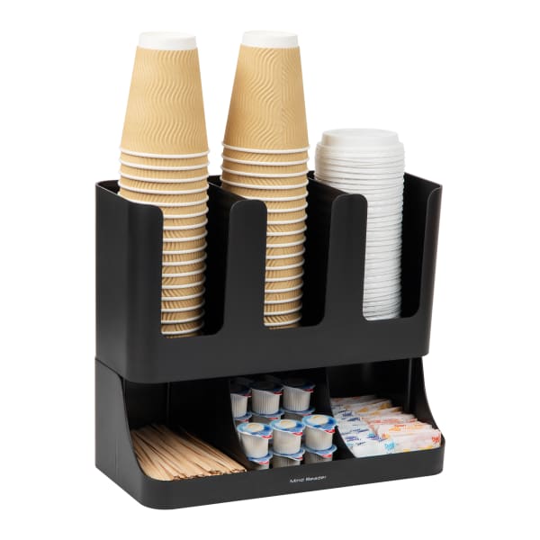 Mind Reader 6-Compartment 2-Tier Coffee Condiment And Cup Organizer, 11-1/2inH x 6-32/5inW x 13inD, Black