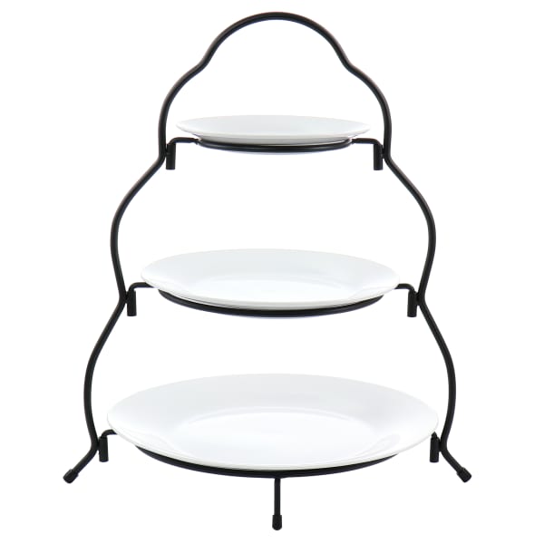 Elama 3-Tier Round Plate 4-Piece Serveware Set, 10-1/2in, White