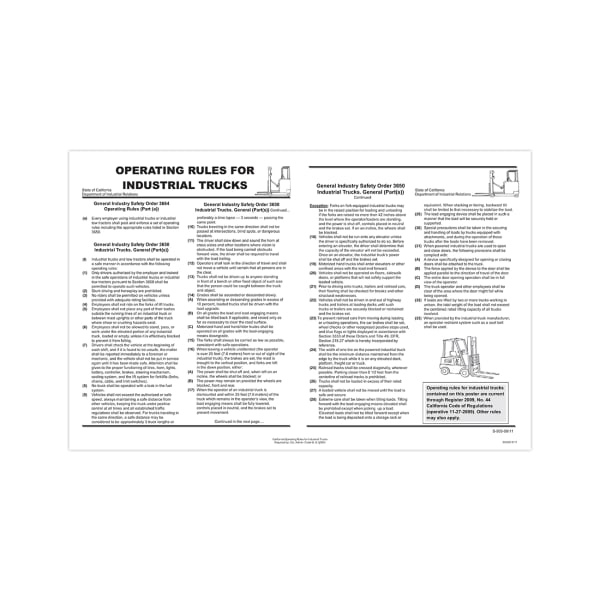 ComplyRight State Specialty Poster, Operating Rules For Industrial Trucks, English, California, 11in x 17in