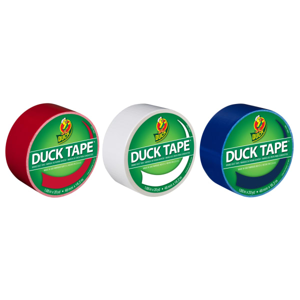 Duck Brand Color Duct Tape Rolls, 1-15/16in x 60 Yd, USA Colors, Pack Of 3 Rolls