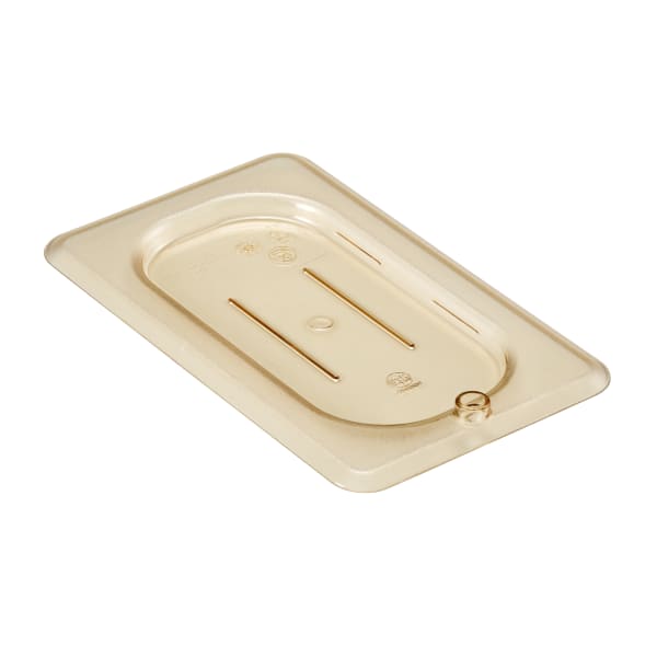 Cambro H-Pan High-Heat GN 1/9 Flat Covers, 3/8inH x 4-1/4inW x 6-15/16inD, Amber, Pack Of 6 Covers