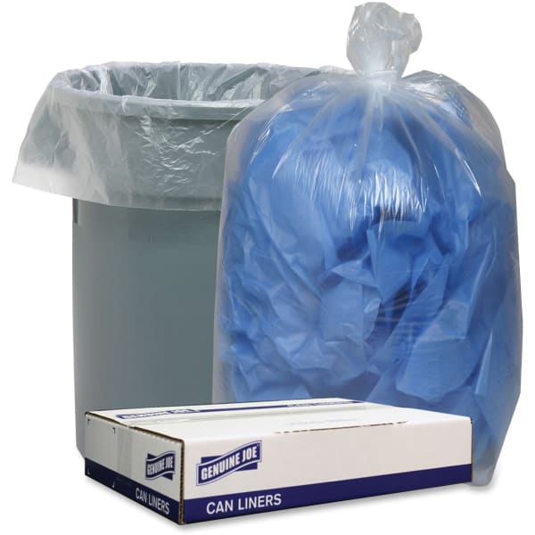 Genuine Joe Low Density Can Liners - 56 gal Capacity - 43in Width x 47in Length x 1.40 mil (36 Micron) Thickness - Low Density - Clear - Recycled - 100 / Carton