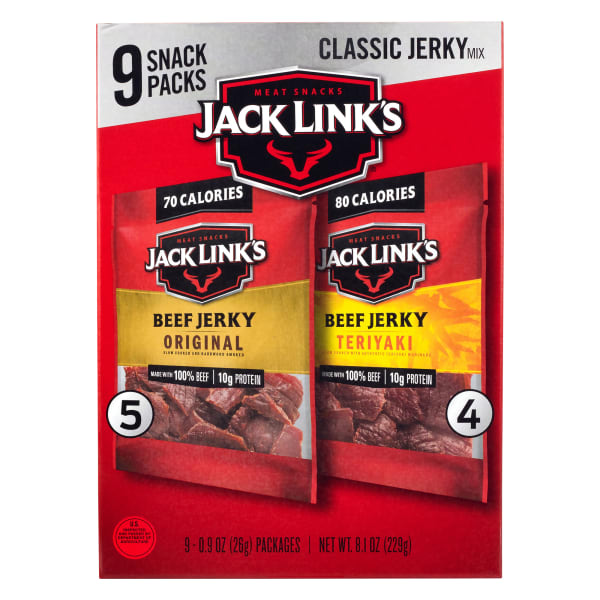 Jack Links Beef Jerky Variety Pack, 0.9 Oz, Case Of 9 Bags