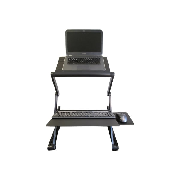 Uncaged Ergonomics WorkEZ Standing Desk laptop stand up desk converter - Raise screens to eye-level | type on an ergonomic keyboard tray