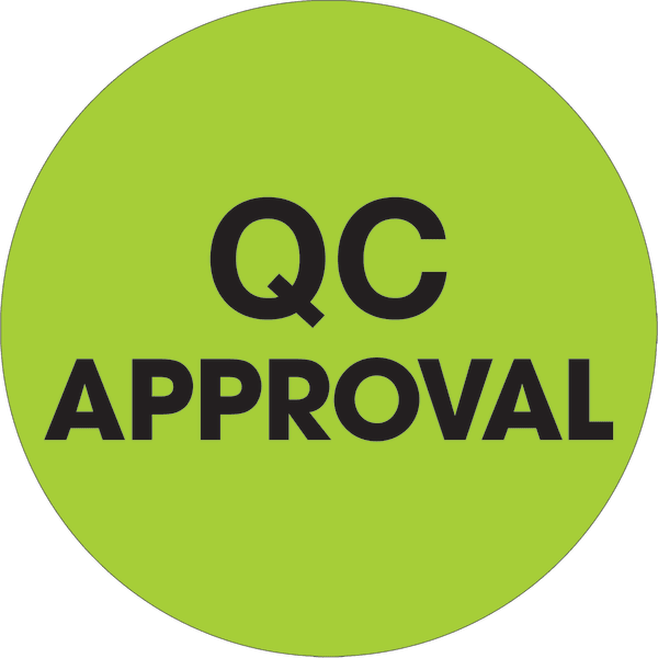 Tape Logic Preprinted Special Handling Labels, DL1255, QC Approval, Round, 2in, Fluorescent Green, Roll Of 500