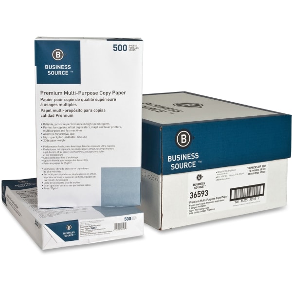 Business Source Premium Printer & Copy Paper, 300 Reams, White, Legal (8.5in x 14in), 150000 Sheets Per Pallet, 20 Lb, 92  Brightness