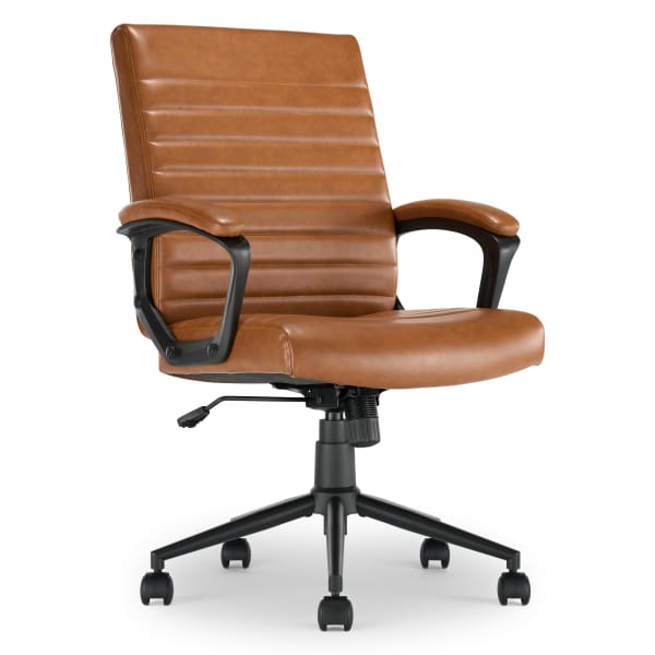 Click365 Transform 3.0 Ergonomic Vegan Leather Mid-Back Managers Chair, Cognac