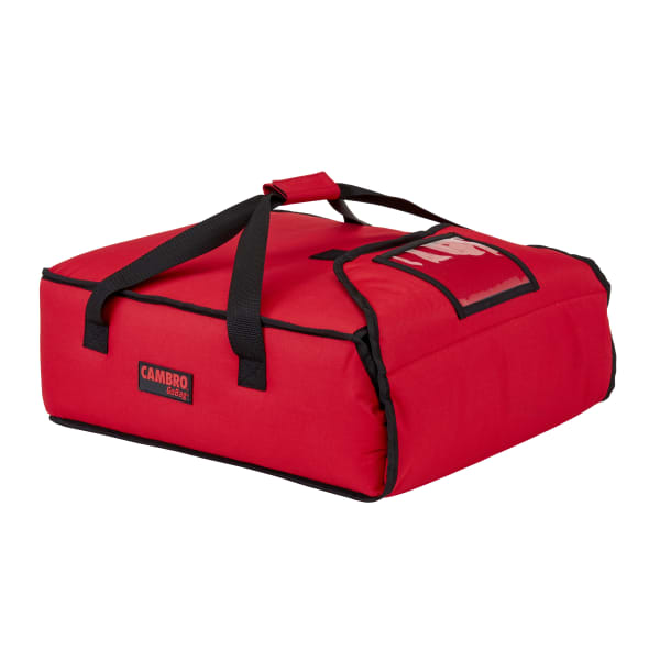 Cambro Standard Pizza GoBags, For 2 Boxes, 6 1/2in x 16 1/2in x 18in, Red, Set Of 4 GoBags