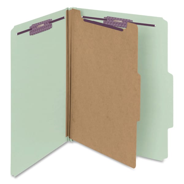 Smead Classification Folders, With SafeSHIELD Coated Fasteners, 2in Expansion, Letter Size, 60% Recycled, Gray/Green, Box Of 10