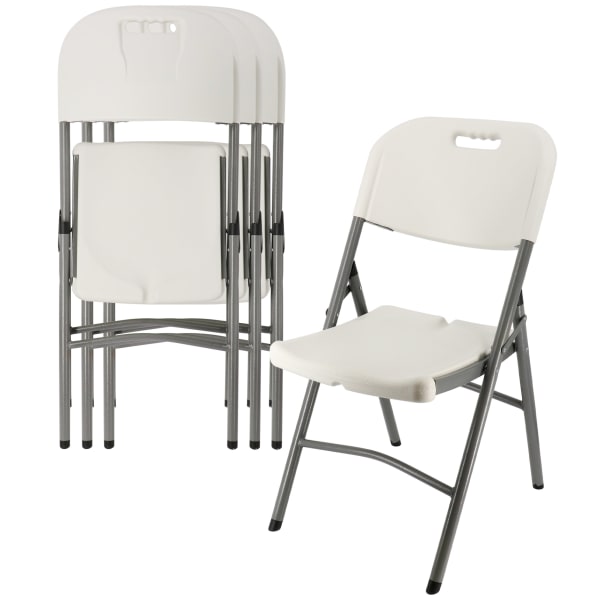 Elama Stackable Folding Chairs, Off-White/Gray, Set Of 4 Chairs