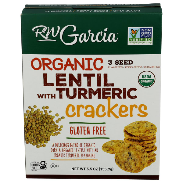 RW Garcia Organic Crackers, Lentil With Turmeric, 5.5 Oz, Total Qty 6