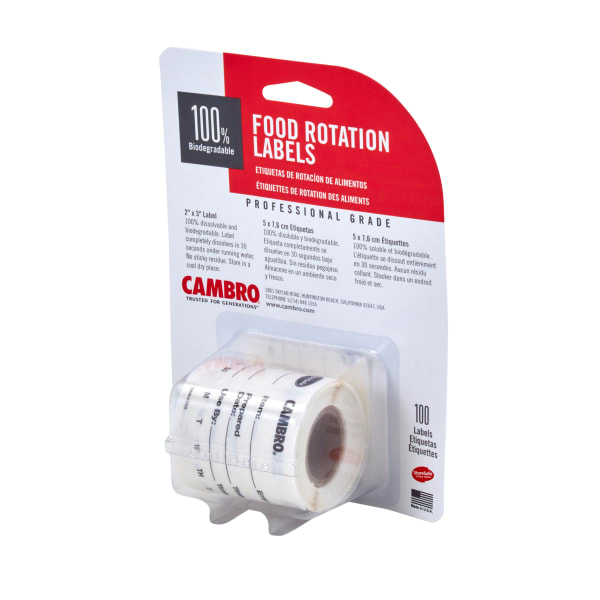 Cambro Food Rotation Labels Blister Pack, 23SL, 2inW x 3inD, White, Pack Of 100 Labels