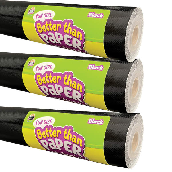 Teacher Created Resources Fun-Size Better Than Paper Bulletin Board Rolls, 18in x 12ft, Black, Pack Of 3 Rolls