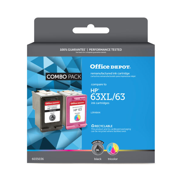 Office Depot Remanufactured Black And Tri-Color High-Yield Ink Cartridge Replacement For HP 63XL, 63, Pack Of 2, OD63XLK63C