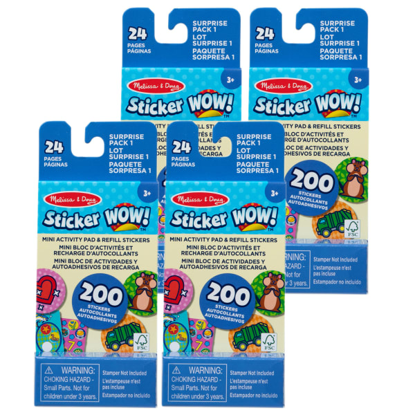 Melissa & Doug Sticker WOW! Mini Activity Pad with Refill Stickers, Surprise Pack 1, 200 Stickers Per Set, 4 Sets