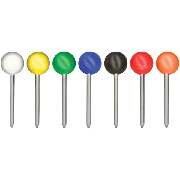 Gem Office Products Round Head Map Tacks - 0.18in Head - 0.4in Length - Assorted - 100 / Box