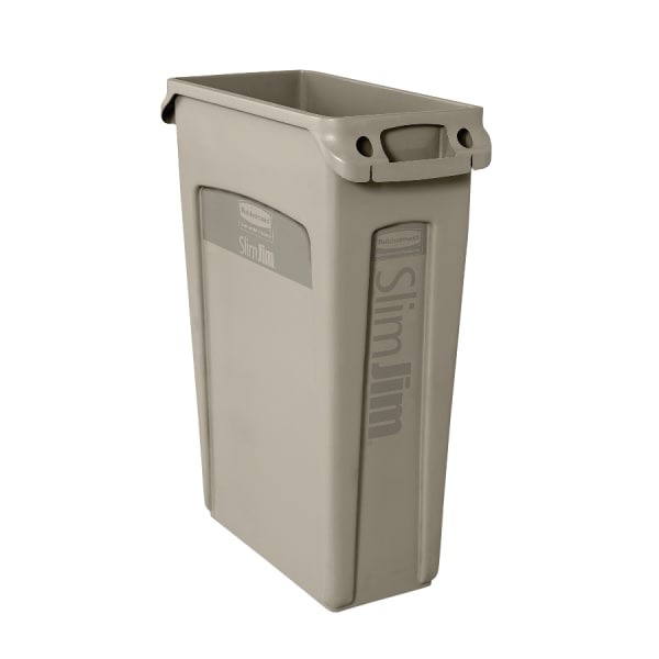 Rubbermaid Slim Jim Waste Container With Vents Channels, 23 Gallons, 30in x 11in x 22in, Beige