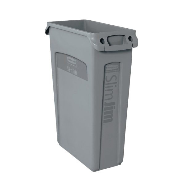 Rubbermaid Slim Jim Rectangular Plastic Waste Containers With Vent Channels, 23 Gallons, 30inH x 11inW x 22inD, Gray