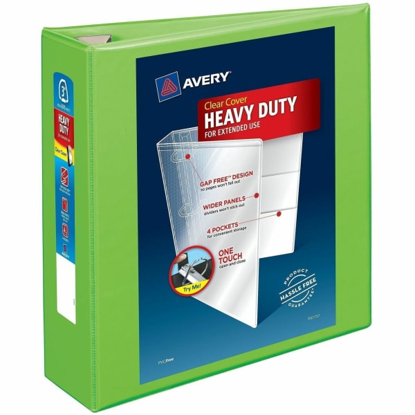Avery Heavy-Duty View 3-Ring Binder With Locking One-Touch EZD Rings, 3in D-Rings, 39% Recycled, Chartreuse